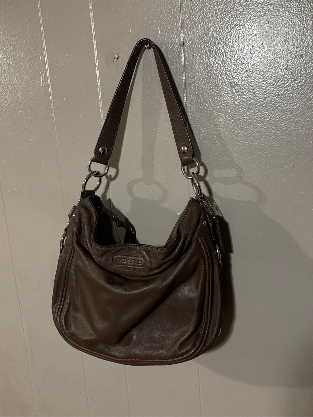 Coach Dark Brown Leather Zoe Hobo Bag